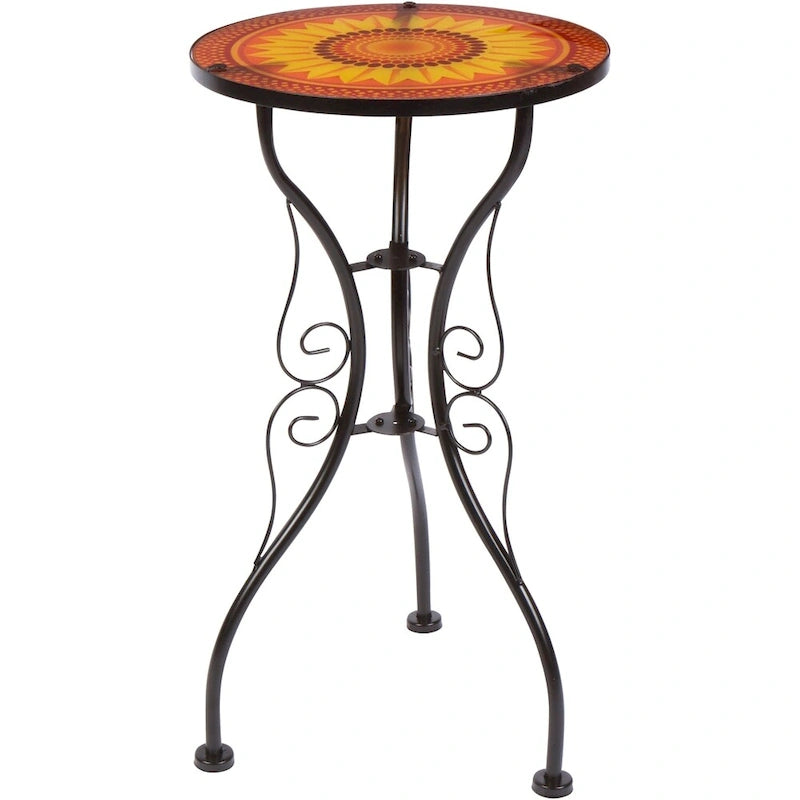 22 Sunflower Design Glass & Metal Side Table by Trademark Innovations