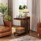 C-Shaped End Side Table for Living Room, Wooden Beside Couch Table