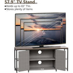 58 Inch Farmhouse TV Stand for up to 65 TV with Doors and Open Shelves