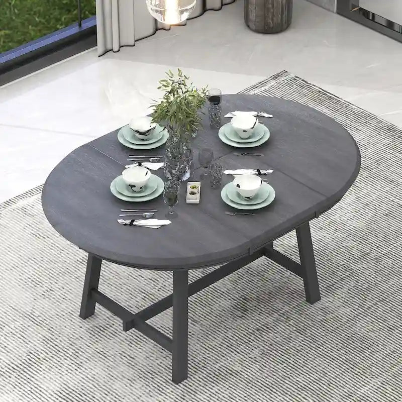 Retro Wood Dining Table Round Extendable Dining Table for Dining Room