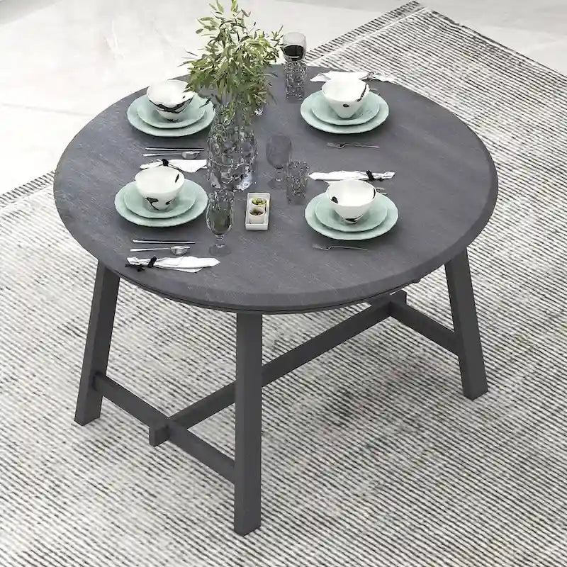Retro Wood Dining Table Round Extendable Dining Table for Dining Room