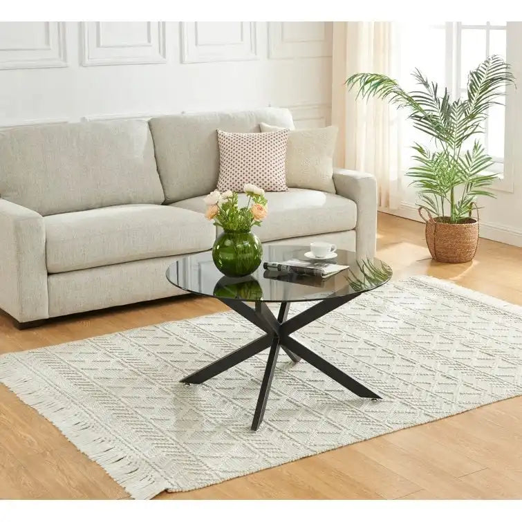 35.4 Round Coffee Table With Glass Top