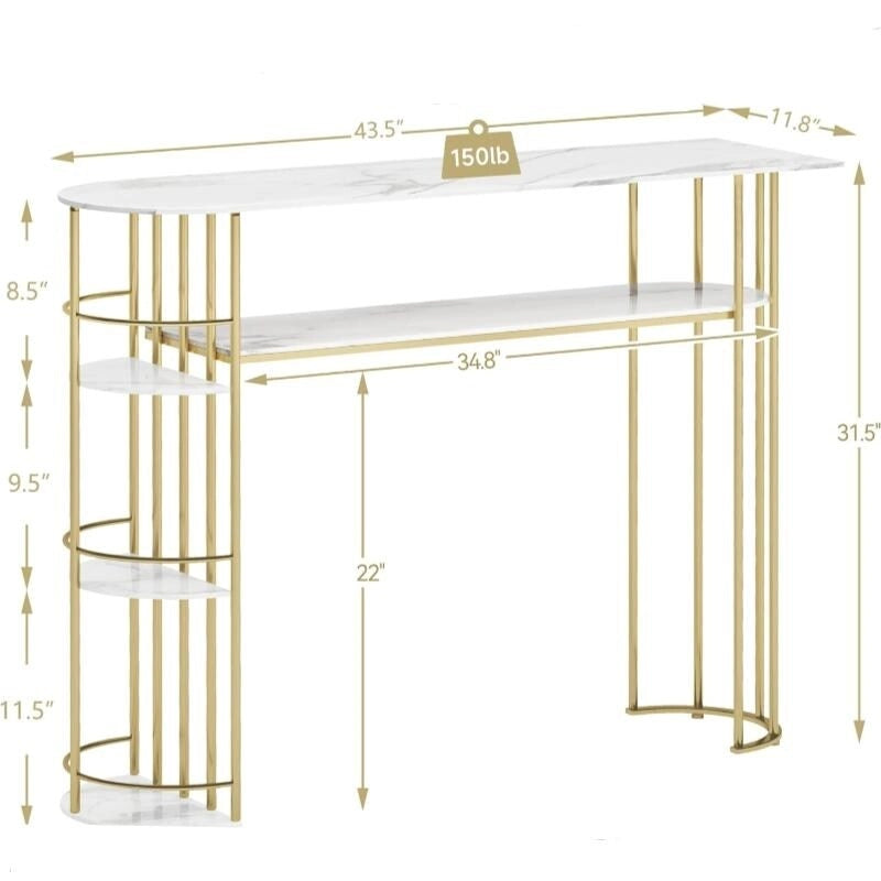 Console Table Gold Sofa Tables Narrow Entryway Table with Storage and Shelves