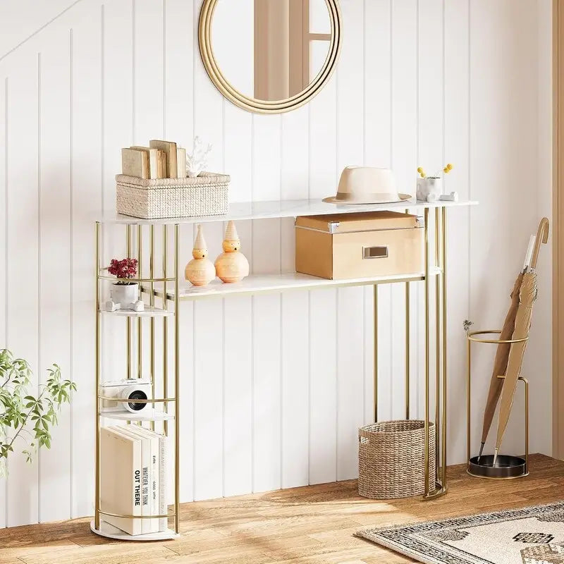 Console Table Gold Sofa Tables Narrow Entryway Table with Storage and Shelves