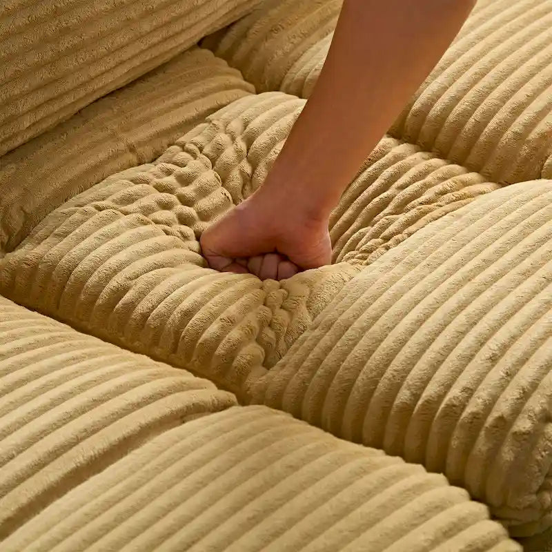 5-Seat Oversized Sectional Sofa, Yellow Corduroy, Convertible Sleeper Couch