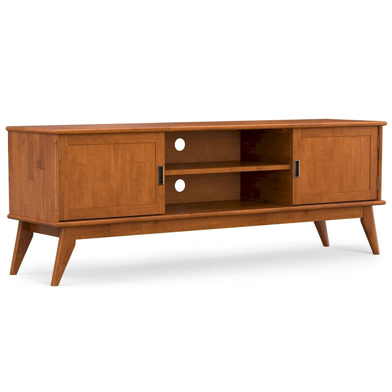 WYNDENHALL Tierney SOLID HARDWOOD 72 inch Wide Modern TV Media Stand in Teak Brown For TVs up to 80 inches